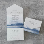 Moderne Waterverf | Blauw huwelijk All In One Uitnodiging<br><div class="desc">Deze moderne waterverf blauwe bruiloft in één uitnodiging is perfect voor een stijlvolle hedendaagse bruiloft. Het minimalistische,  klassieke en elegante design-collectie biedt eenvoudige penseelstreken in de waterkleur in  juwelen. Schrijf uw gastadressen op de rug van de gevouwen uitnodiging,  of koop de coördinerende stickers van het gastenadres (afzonderlijk verkocht).</div>