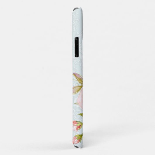 Moderne Waterverf Blauw in roze Roos Case-Mate iPhone Case (Achterkant/rechts)