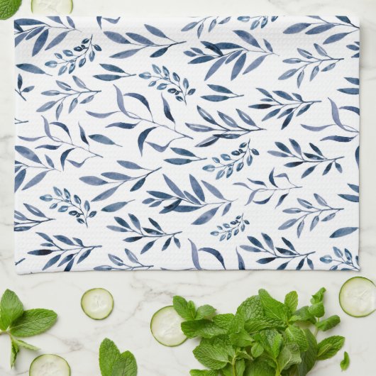 Moderne Waterverf blauw lederen patroon   Theedoek (Gevouwen)