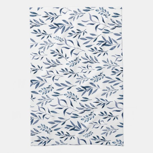 Moderne Waterverf blauw lederen patroon Theedoek (Verticaal)