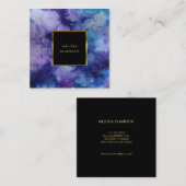 Moderne waterverf blauw paars goud lijst vierkante visitekaartje (Voorkant / Achterkant)