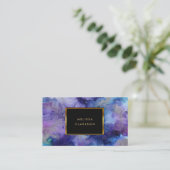 Moderne waterverf blauw paars goud lijst visitekaartje (Staand voorkant)