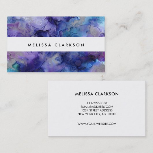 Moderne waterverf blauw paars splaatstprofessionee visitekaartje (Voorkant / Achterkant)