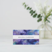 Moderne waterverf blauw paars splaatstprofessionee visitekaartje (Staand voorkant)