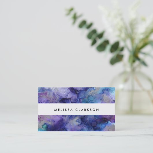 Moderne waterverf blauw paars splaatstprofessionee visitekaartje (Staand voorkant)