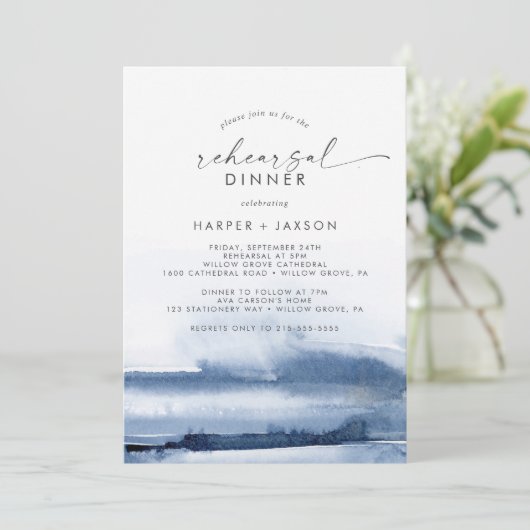 Moderne Waterverf | Blauw repetitief diner Kaart (Staand voorkant)