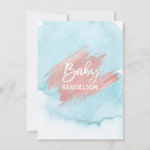 Moderne Waterverf Blauw Roos Goud Oh Baby shower Kaart (Achterkant)