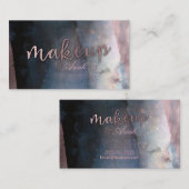 Moderne Waterverf Blauw & Roos Goud Roze Make-up Visitekaartje (Voorkant / Achterkant)