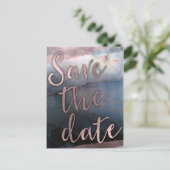 Moderne Waterverf Blauw & Roos Goud Save the Date Aankondigingskaart (Staand voorkant)
