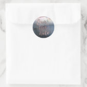 Moderne Waterverf Blauw & Roos Goud Save the Date Ronde Sticker (Tas)