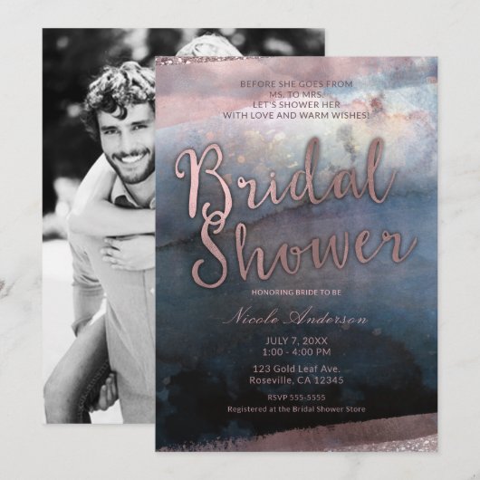 Moderne Waterverf Blauw & Roos Vrijgezellenfeest F Kaart (Voorkant / Achterkant)