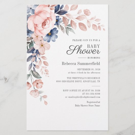 Moderne Waterverf Blauw roze Baby shower Briefpapier (Voorkant)