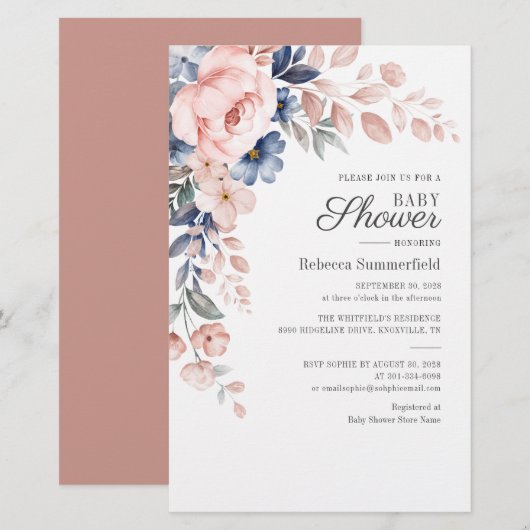 Moderne Waterverf Blauw roze Baby shower Briefpapier (Voorkant / Achterkant)