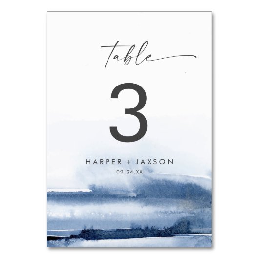Moderne Waterverf | Blauw tabelnummer Kaart (Voorkant)