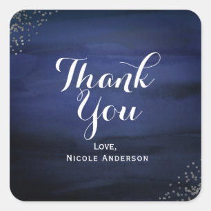 Moderne Waterverf Blauw Zilver Confetti Party Favo Vierkante Sticker