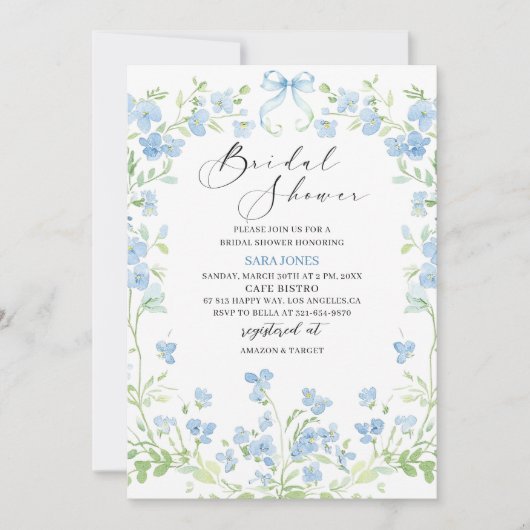 Moderne Waterverf Blauwe bloemen Vrijgezellenfeest Kaart (Voorkant)