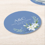 Moderne Waterverf Blauwe Bloemenbruiloft Ronde Kartonnen Onderzetter (Gebogen)