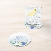 Moderne Waterverf Blauwe Bloemenbruiloft Ronde Kartonnen Onderzetter (Insitu)