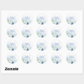 Moderne Waterverf Blauwe Bloemenbruiloft Ronde Sticker (Vel)