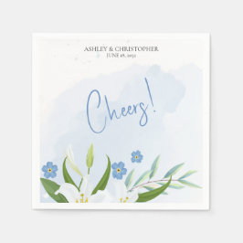 Moderne Waterverf Blauwe Bloemenbruiloft Servet