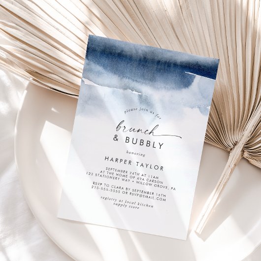 Moderne Waterverf | Blauwe Brunch en Bubble Bridal Kaart