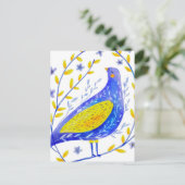 Moderne Waterverf blauwe en gele vogelkunst Briefkaart (Staand voorkant)