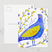 Moderne Waterverf blauwe en gele vogelkunst Briefkaart (Voorkant / Achterkant)