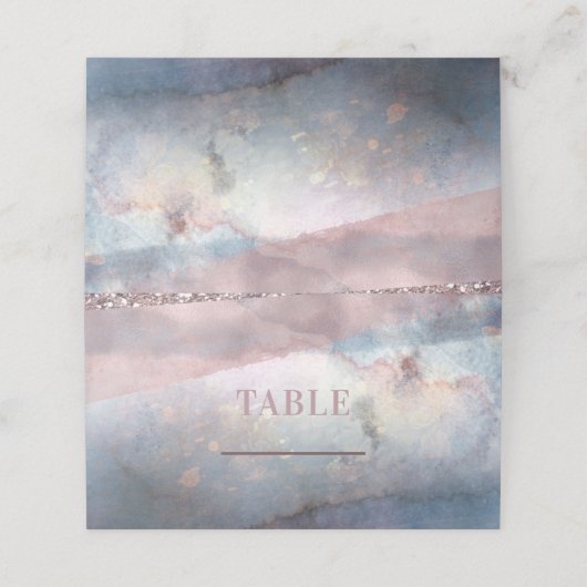 Moderne Waterverf blauwe en Roos gouden tafel Plaatskaartje (Buitenkant ongevouwen)