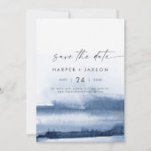 Moderne Waterverf | Blauwe foto Terug Sla de datum Save The Date (Voorkant)