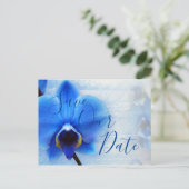 Moderne Waterverf Blauwe Orchid Floral Wedding Briefkaart (Staand voorkant)