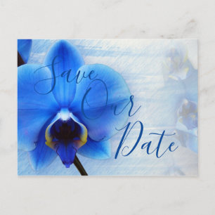 Moderne Waterverf Blauwe Orchidee Bloemige Bruilof Briefkaart