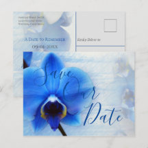 Moderne Waterverf Blauwe Orchidee Bloemige Trouwda