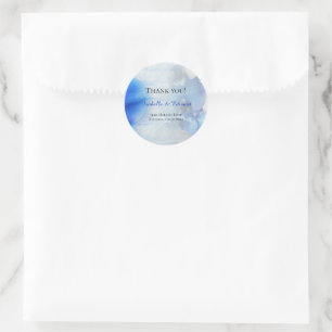 Moderne Waterverf Blauwe Orchidee Bloemige Trouwkl Ronde Sticker