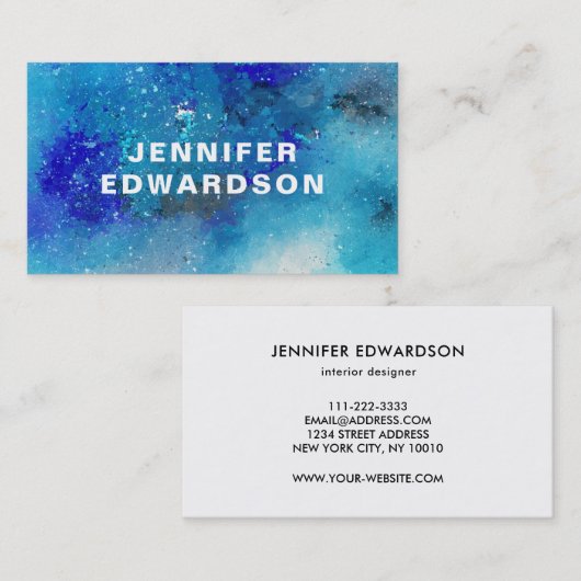 Moderne waterverf blauwe paarse spatlap visitekaartje (Voorkant / Achterkant)