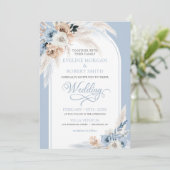 Moderne waterverf blauwe rozen pampas tropische bo kaart (Staand voorkant)