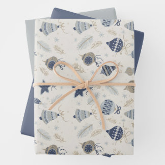 Moderne Waterverf Blauwe Sieraden Sneeuw Kerstmis Inpakpapier Vel