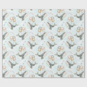 Moderne Waterverf Blauwe Walvis en Ballon Decor Cadeaupapier (Vlak)