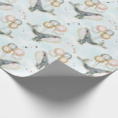 Moderne Waterverf Blauwe Walvis en Ballon Decor Cadeaupapier (Hoek)