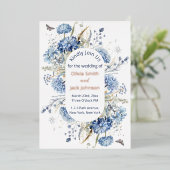 Moderne Waterverf Blauwe Wildbloemen Bruiloft Folie Uitnodiging (Staand Voorkant)