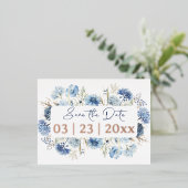 Moderne Waterverf Blauwe Wildbloemen Save the Date Folie Uitnodiging Briefkaart (Staand Voorkant)
