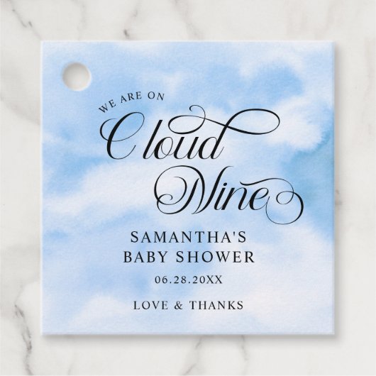 Moderne Waterverf Blauwe Wolk Negen Baby shower Bedankjes Labels (Voorkant)