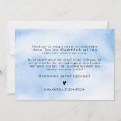 Moderne Waterverf Blauwe Wolk Negen Baby shower Bedankkaart (Achterkant)