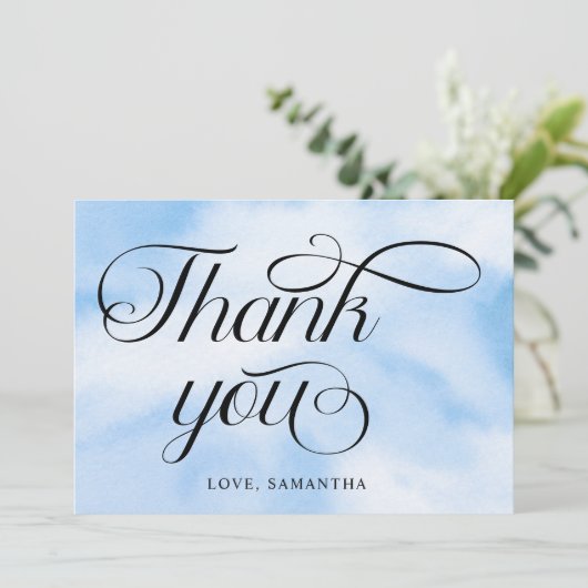 Moderne Waterverf Blauwe Wolk Negen Baby shower Bedankkaart (Staand voorkant)