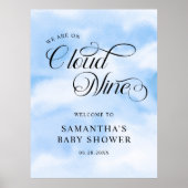 Moderne Waterverf Blauwe Wolk Negen Baby shower Poster (Voorkant)
