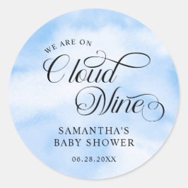 Moderne Waterverf Blauwe Wolk Negen Baby shower Ronde Sticker