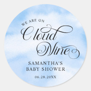 Moderne Waterverf Blauwe Wolk Negen Baby shower Ronde Sticker