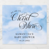 Moderne Waterverf Blauwe Wolk Negen Baby shower Sparkling Wijnetiket (Enkel label)