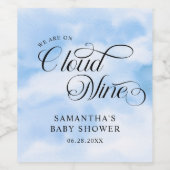 Moderne Waterverf Blauwe Wolk Negen Baby shower Wijn Etiket (Enkel label)