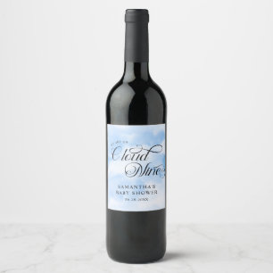 Moderne Waterverf Blauwe Wolk Negen Baby shower Wijn Etiket