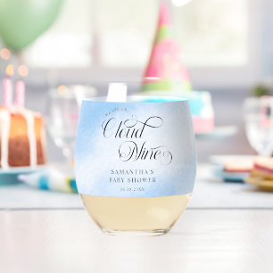 Moderne Waterverf Blauwe Wolk Negen Baby shower Wijnglas Zonder Voet